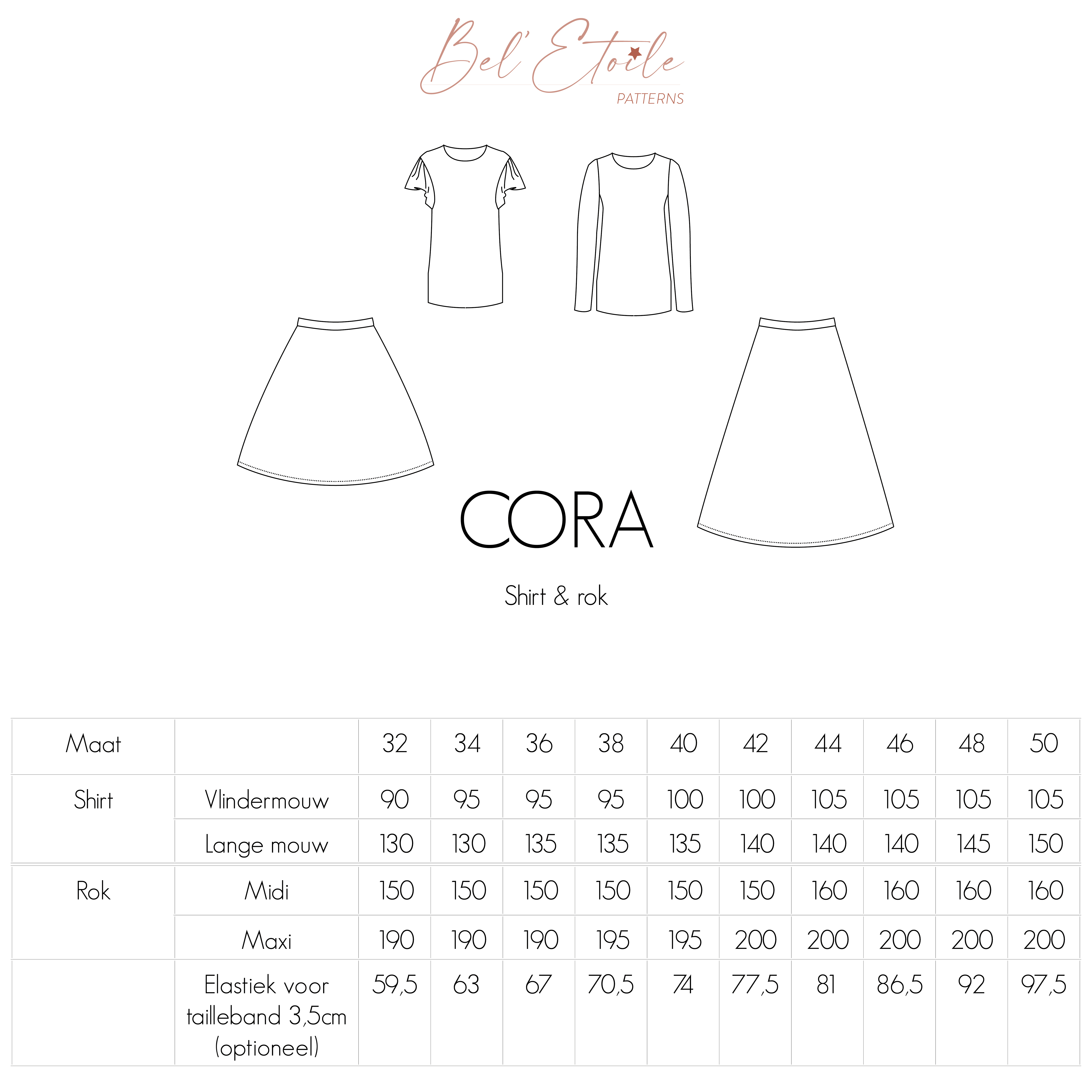 Cora shirt and skirt for women & teens - sewing pattern