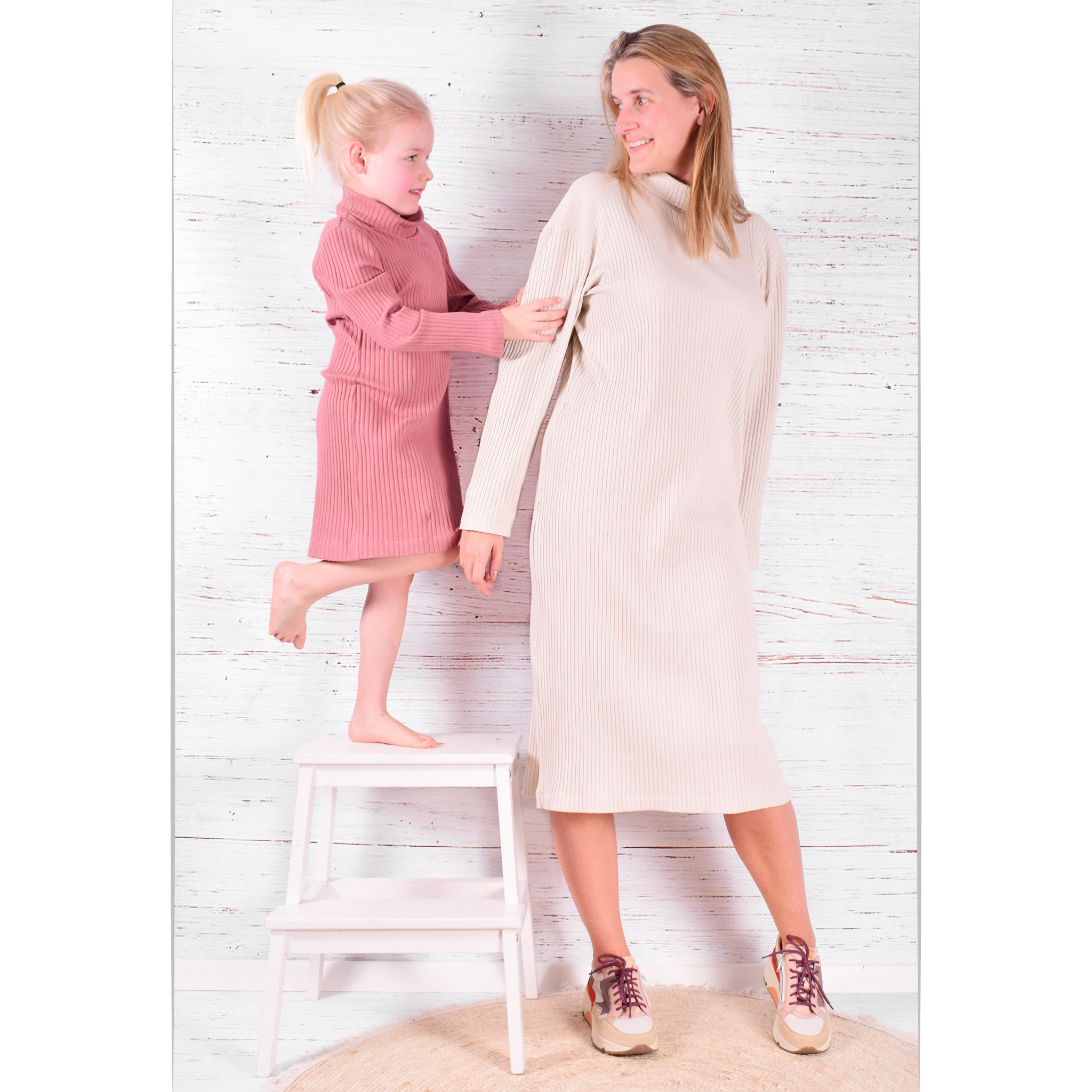 Bundle Zen turtleneck pullover and dress for kids + women & teens - sewing pattern