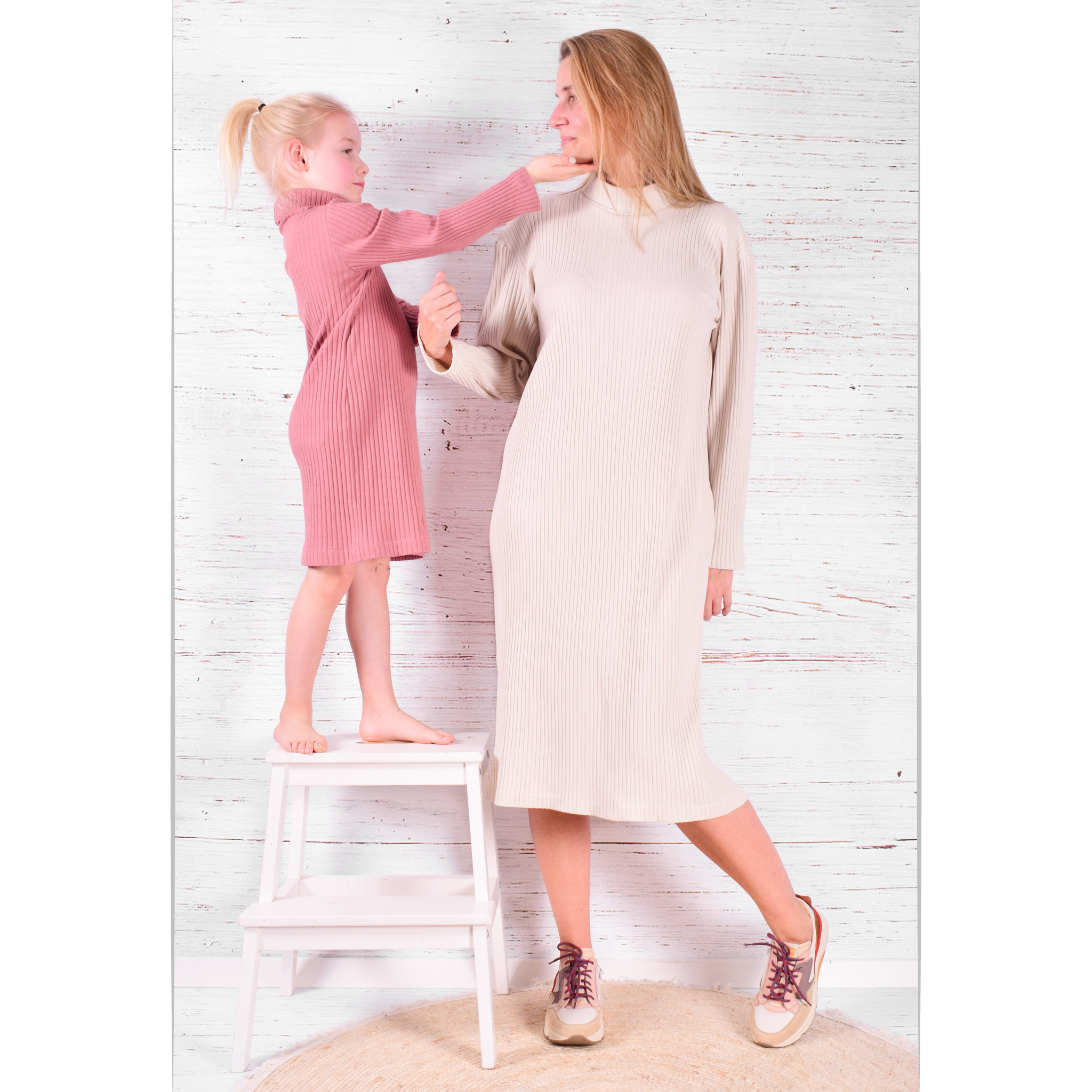 Bundle Zen turtleneck pullover and dress for kids + women & teens - sewing pattern
