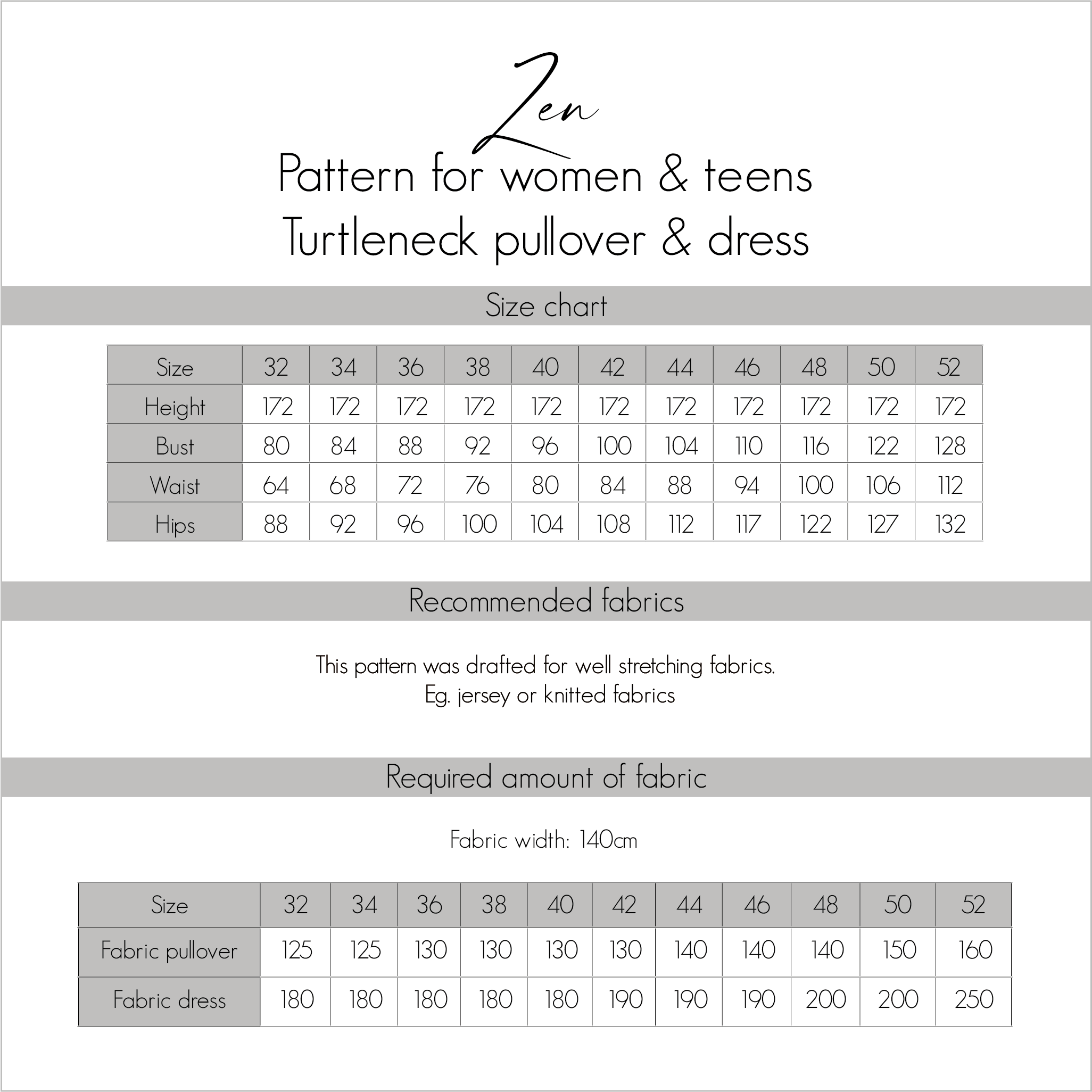 Zen turtleneck pullover + dress for women and teens - sewing pattern