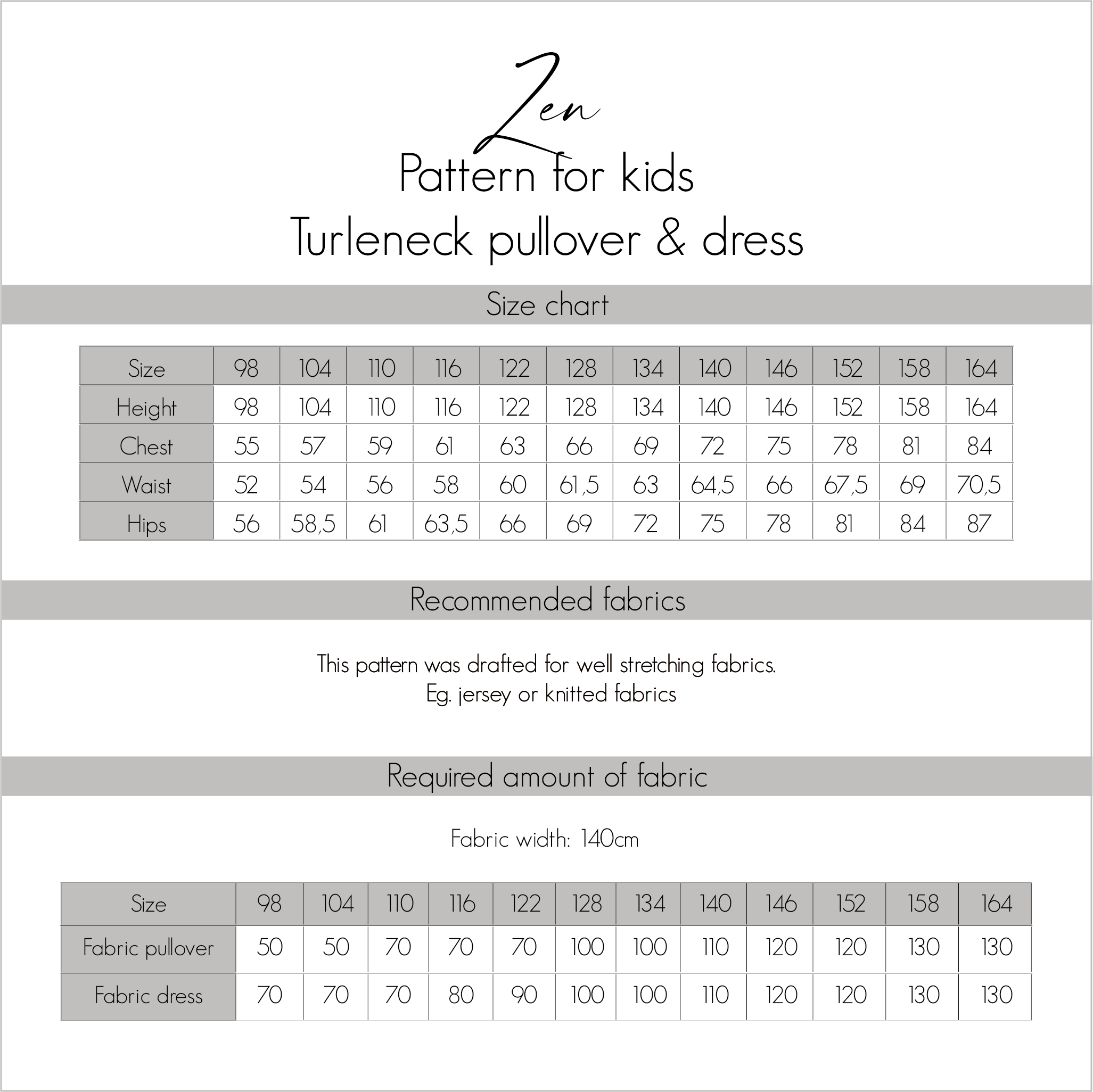 Zen turleneck pullover + dress for kids - sewing pattern