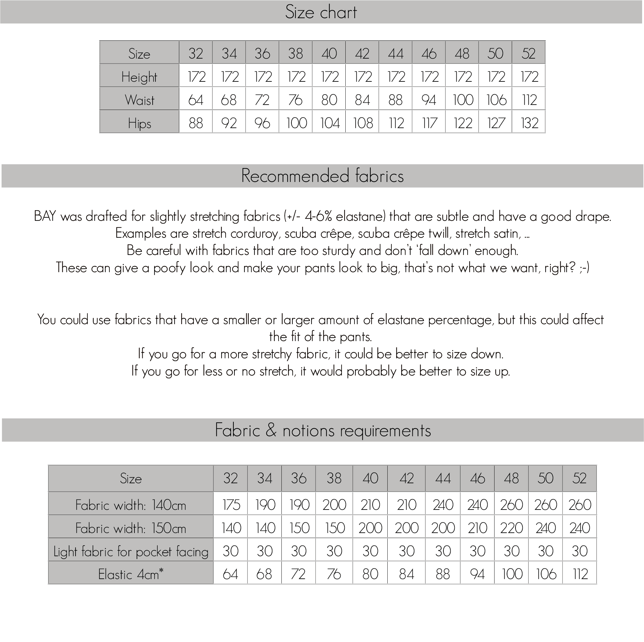 Bay pants bundle for kids, women & teens - PDF (ENG)