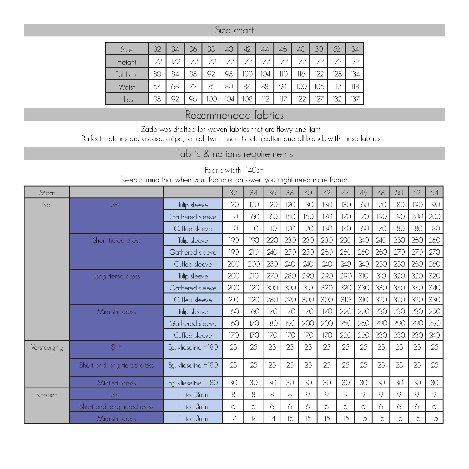 Zada shirt and dress for women and teens – PDF (ENG)